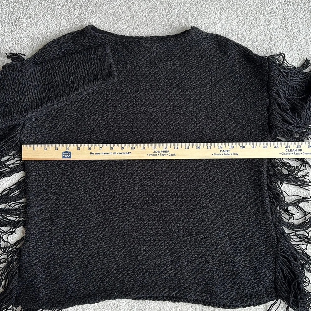 Ralph Lauren Black Chunky Knit Cotton Western Fringe Sweater Concert‎ Women M